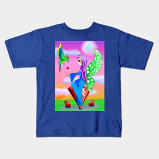 Ruby Crystal Fairy and Bird Friend Kids T-Shirt